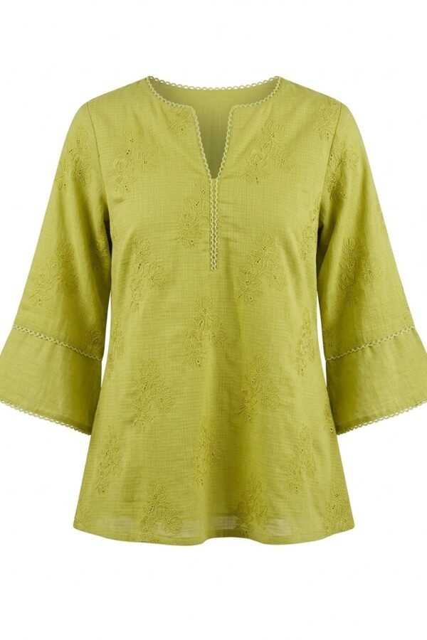Lime Green Embroidered Flared Tunic