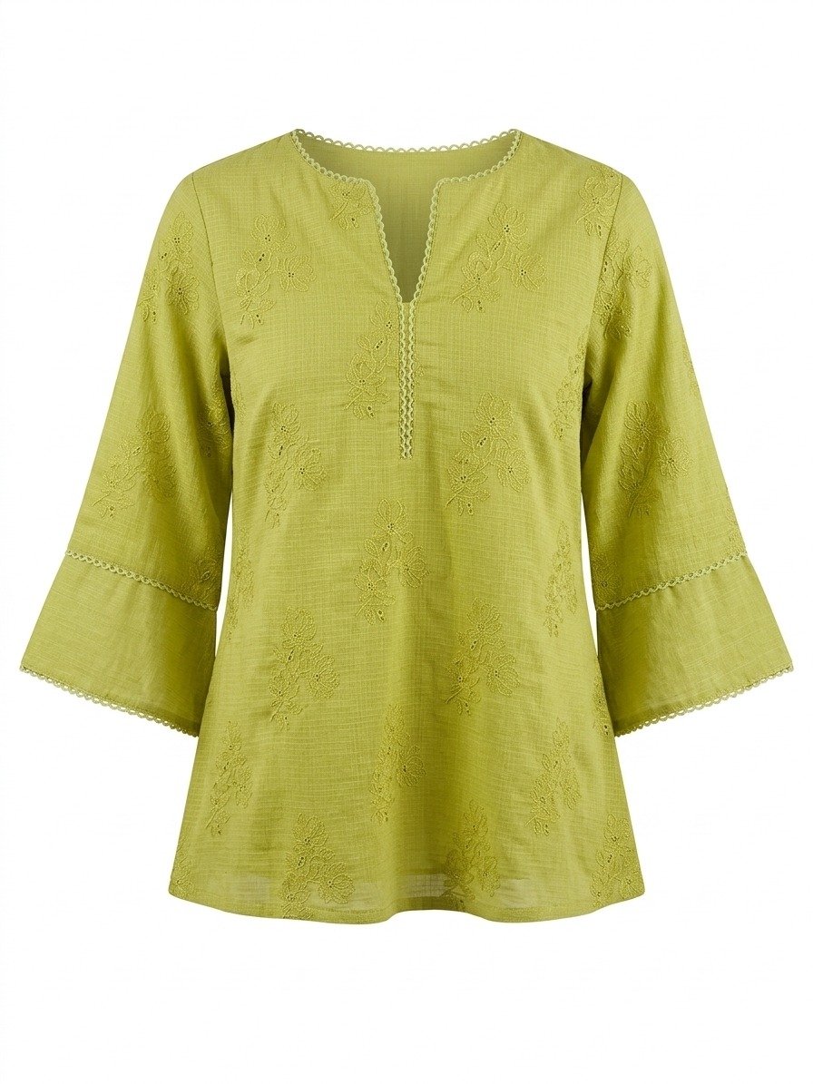 Lime Green Embroidered Flared Tunic - Image 5