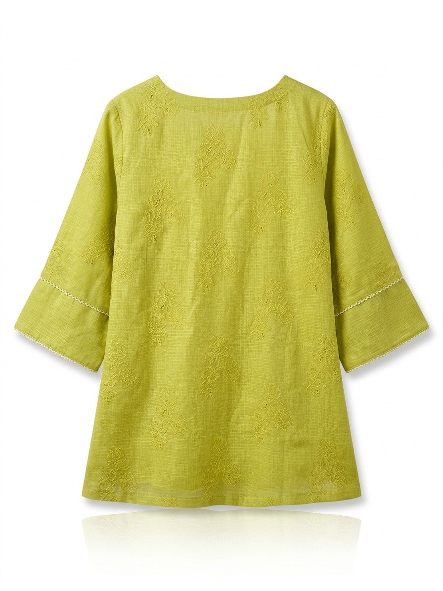 Lime Green Embroidered Flared Tunic - Image 4