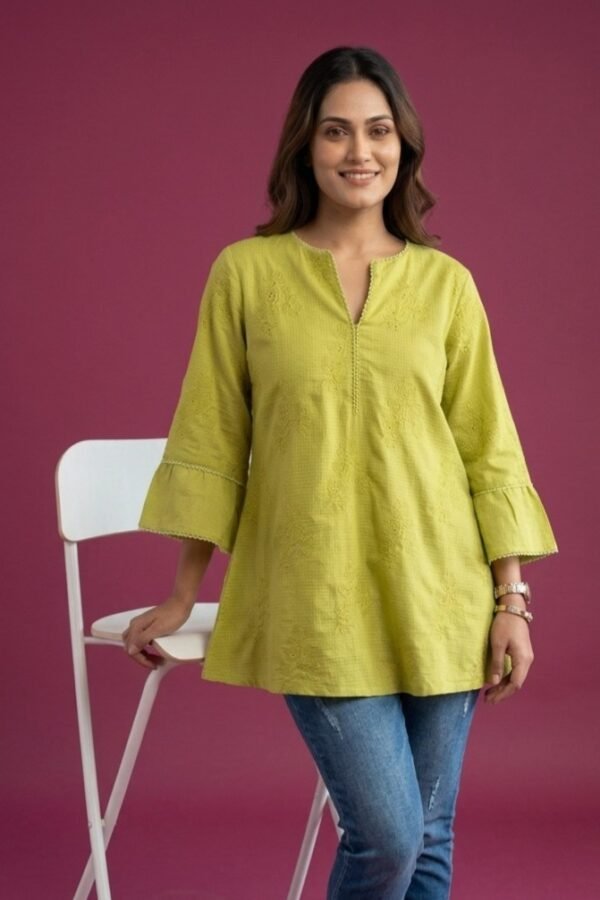 Lime Green Embroidered Flared Tunic