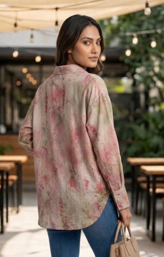 Pink Abstract Print Linen Shirt