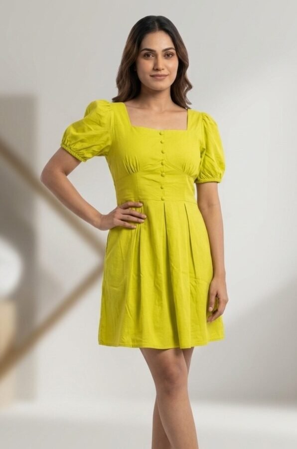 Lime Green Square Neck Dress