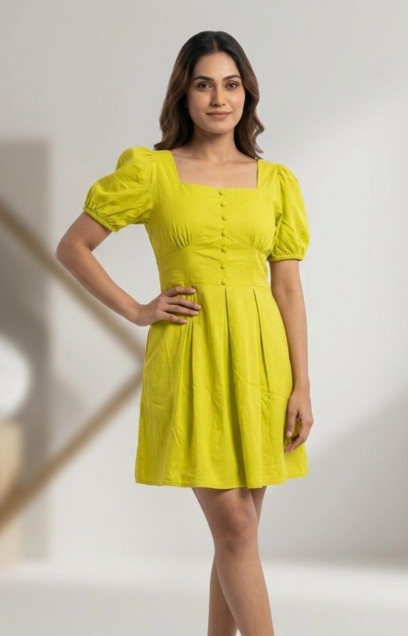 Lime Green Square Neck Dress