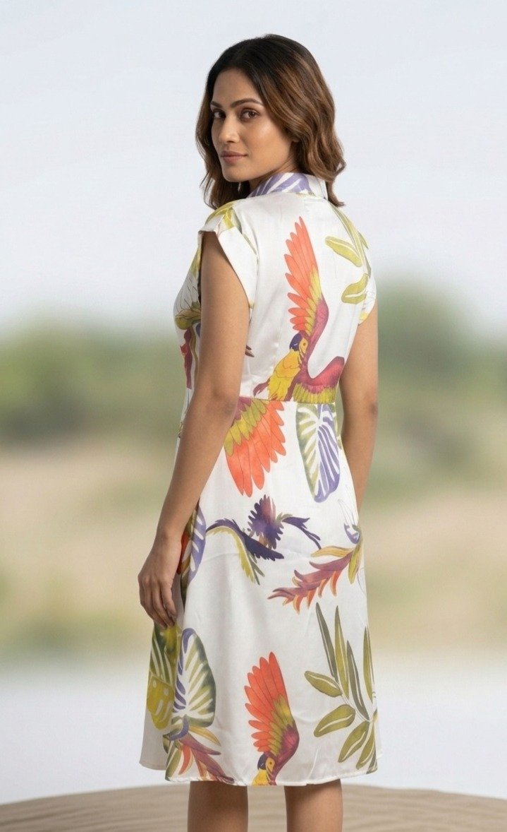 Tropical Print Sleeveless Shirt Dress - Image 3