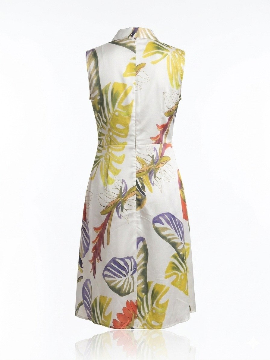 Tropical Print Sleeveless Shirt Dress - Image 4