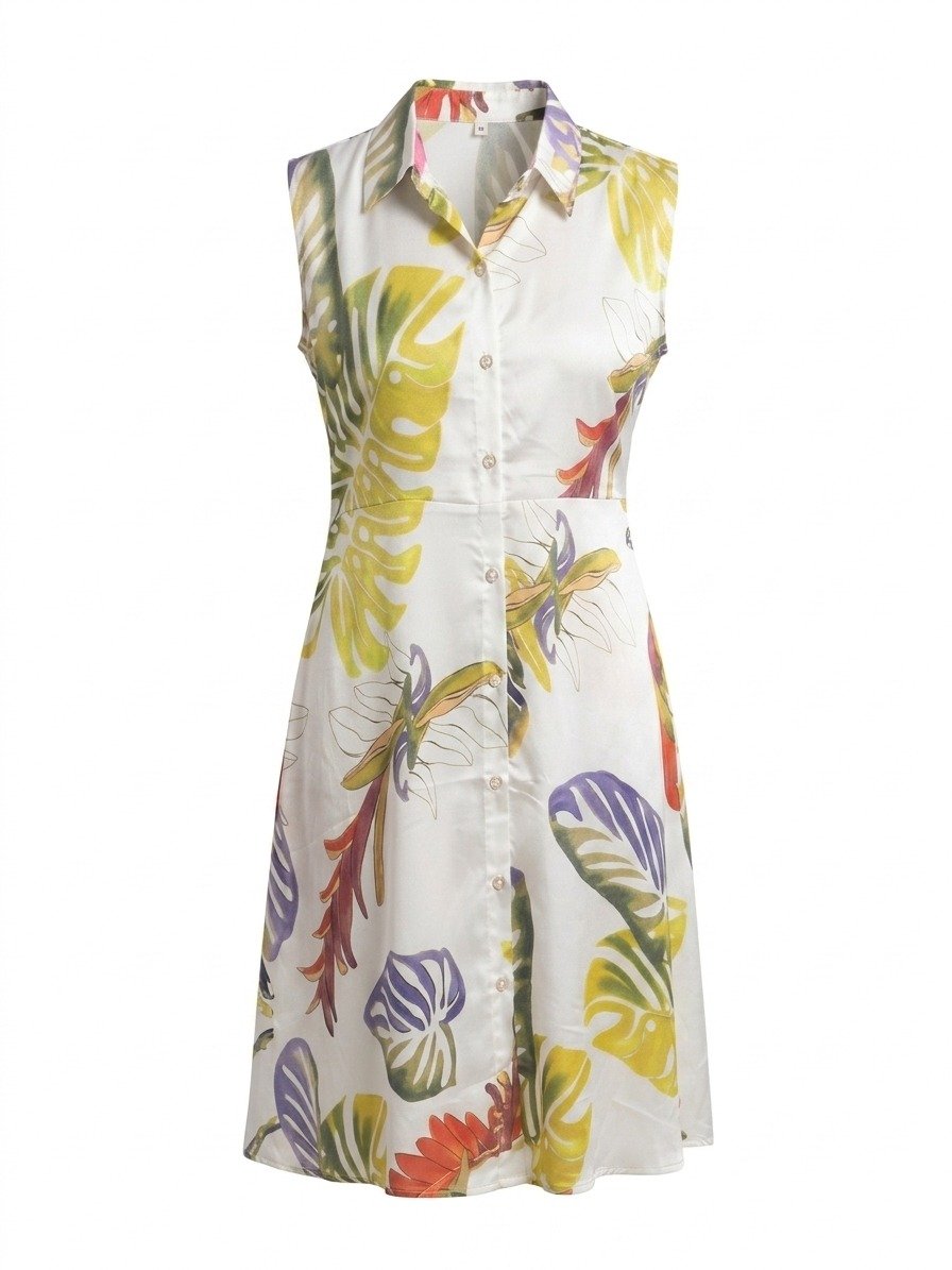Tropical Print Sleeveless Shirt Dress - Image 5