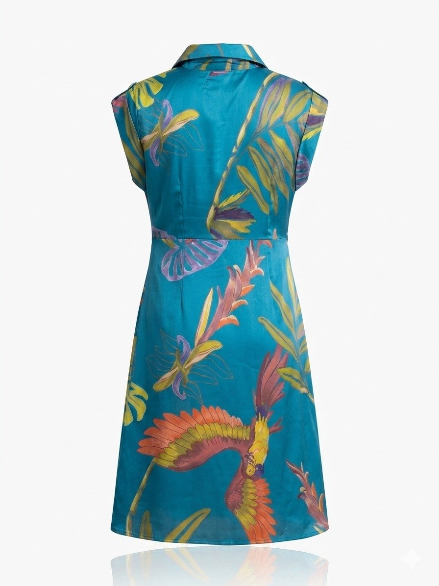 Teal Tropical Print Shirt Dress - Image 5