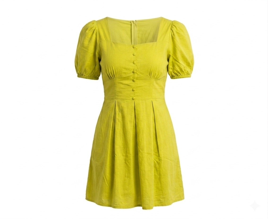 Lime Green Square Neck Dress - Image 4