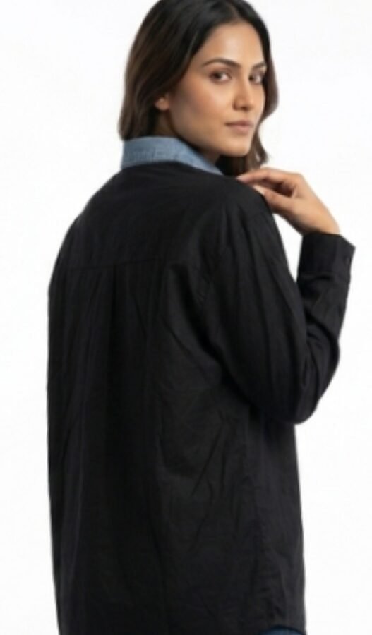 Denim Lace Layered Black Shirt