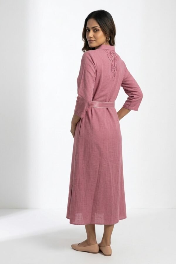Mauve Belted Linen Shirt Dress