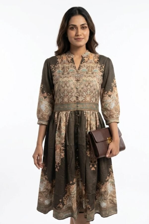 Printed Brown Ethnic Midi Dress