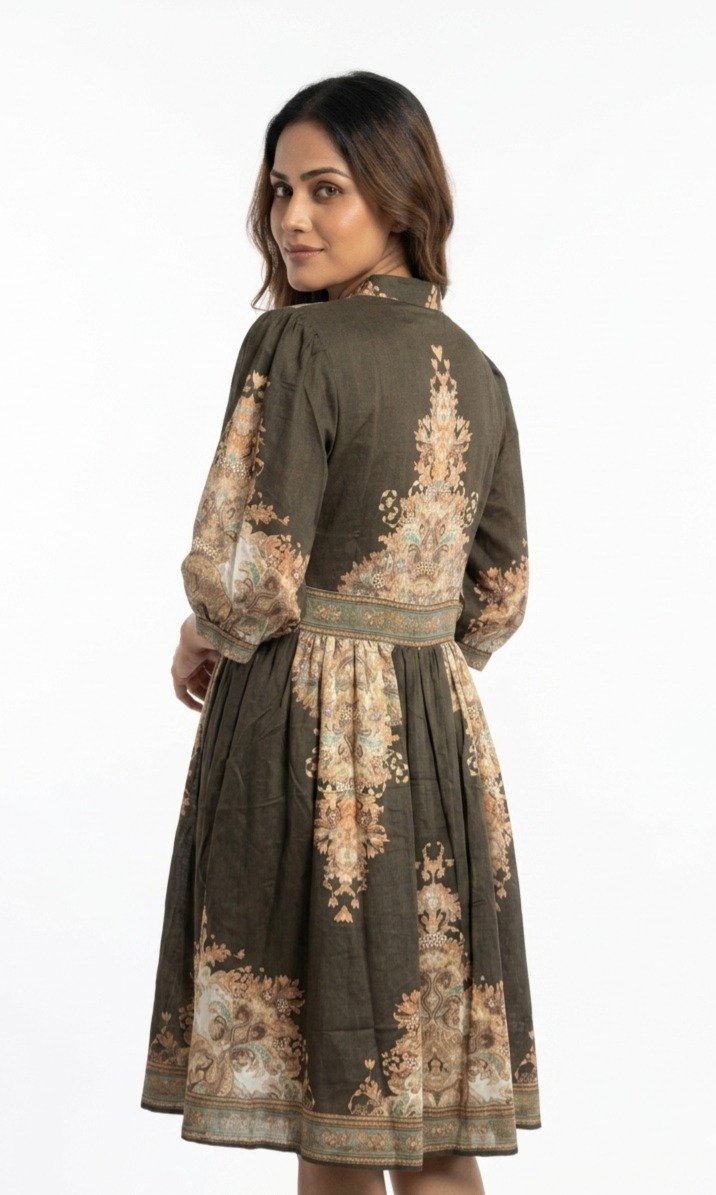 Printed Brown Ethnic Midi Dress - Image 2