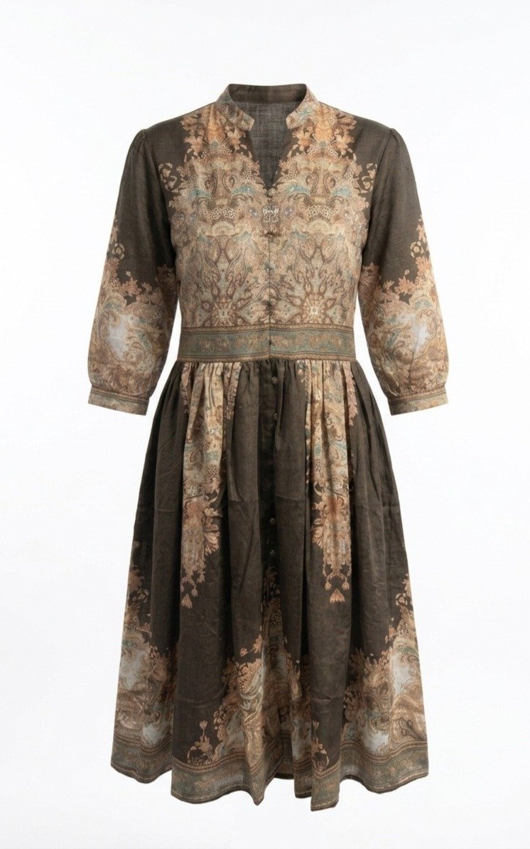 Printed Brown Ethnic Midi Dress - Image 3