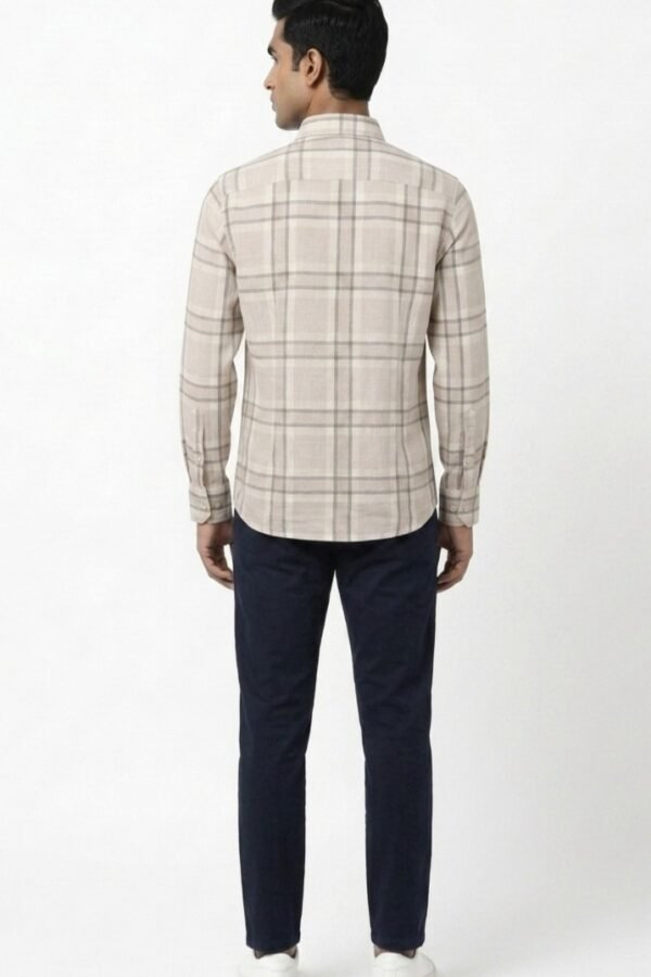 Beige Checked Formal Linen Shirt