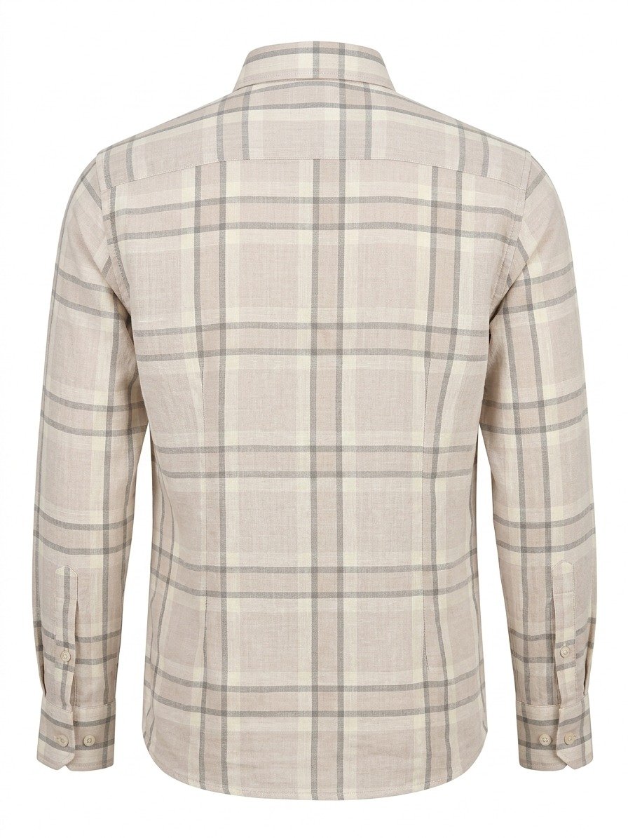 Beige Checked Formal Linen Shirt - Image 4
