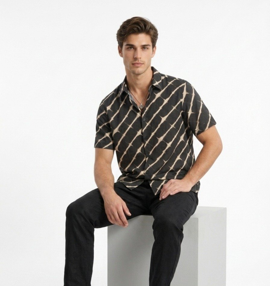 Black Tie-Dye Print Shirt - Image 5