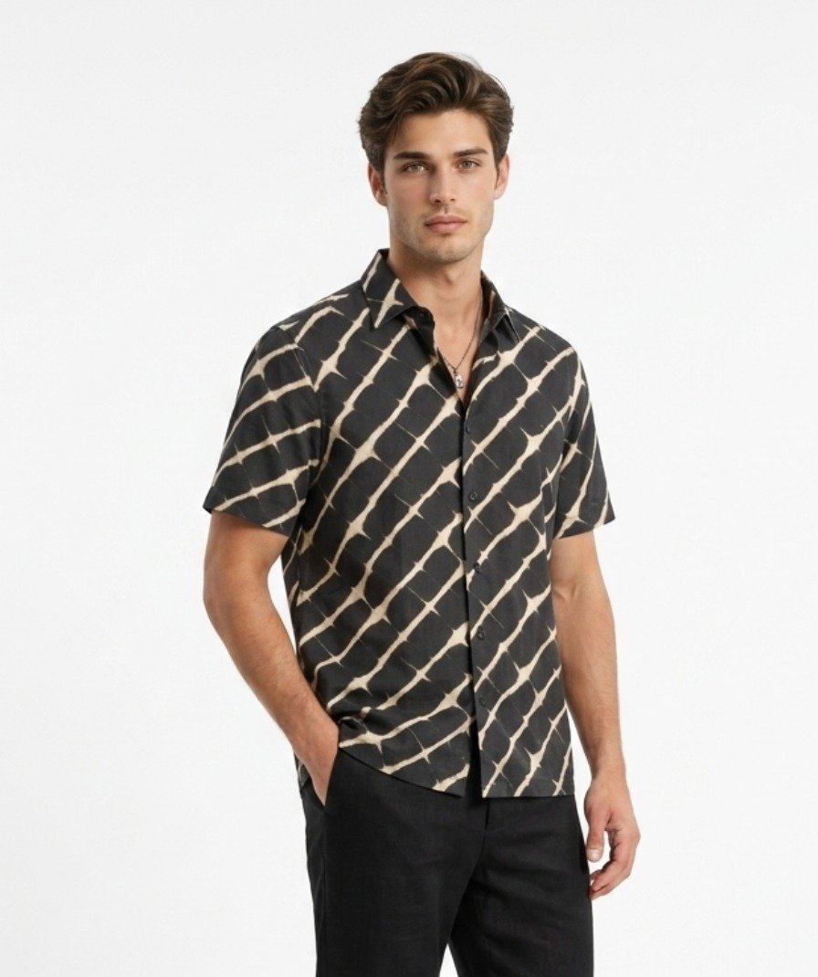 Black Tie-Dye Print Shirt