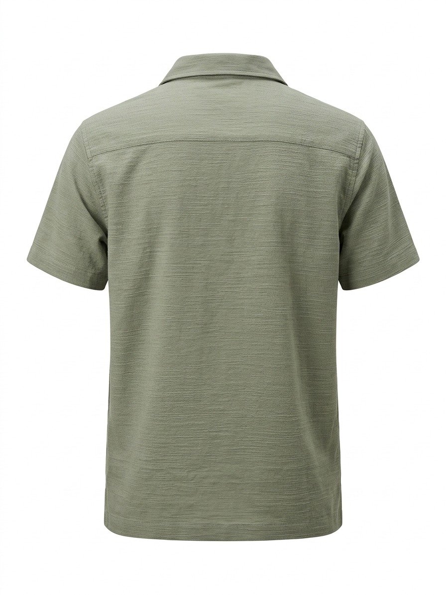 Olive Embroidered Camp Collar Shirt - Image 3