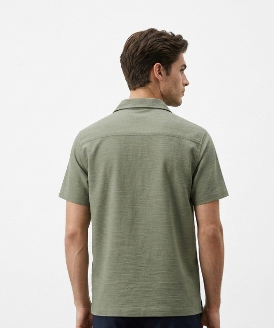 Olive Embroidered Camp Collar Shirt - Image 5