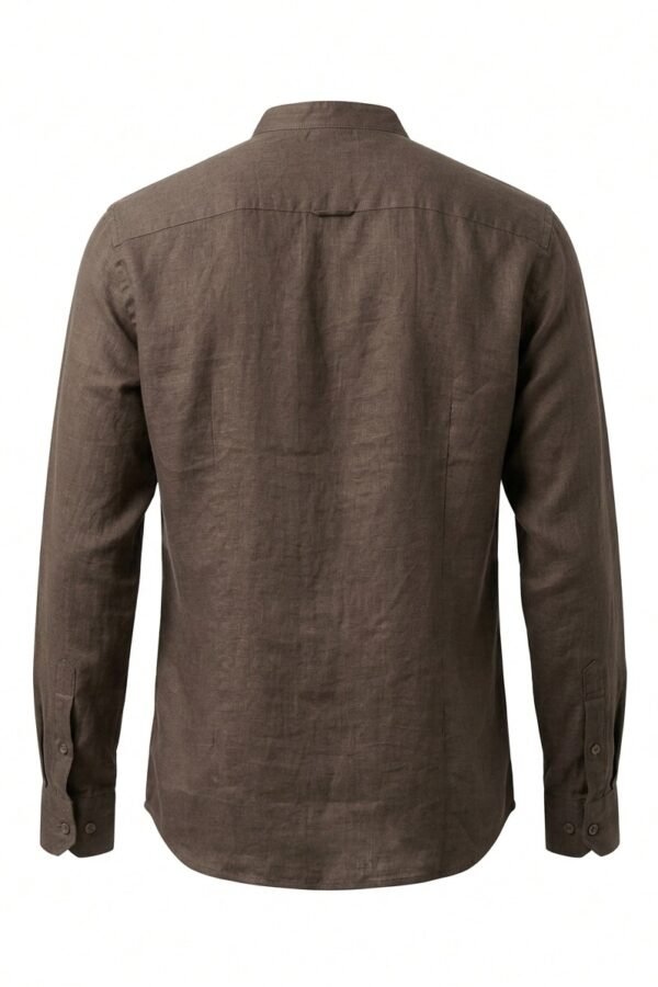 Brown Mandarin Collar Linen Shirt