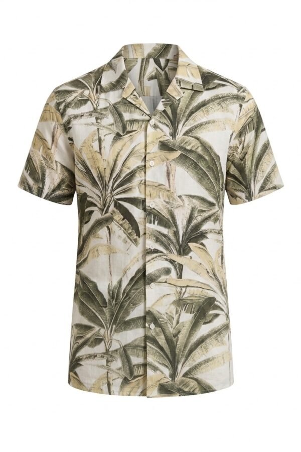 Tropical Leaf Print Linen Shirt