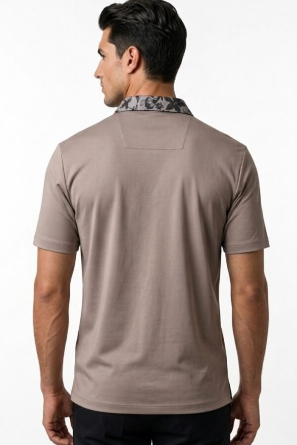 Taupe Printed Collar Polo Shirt