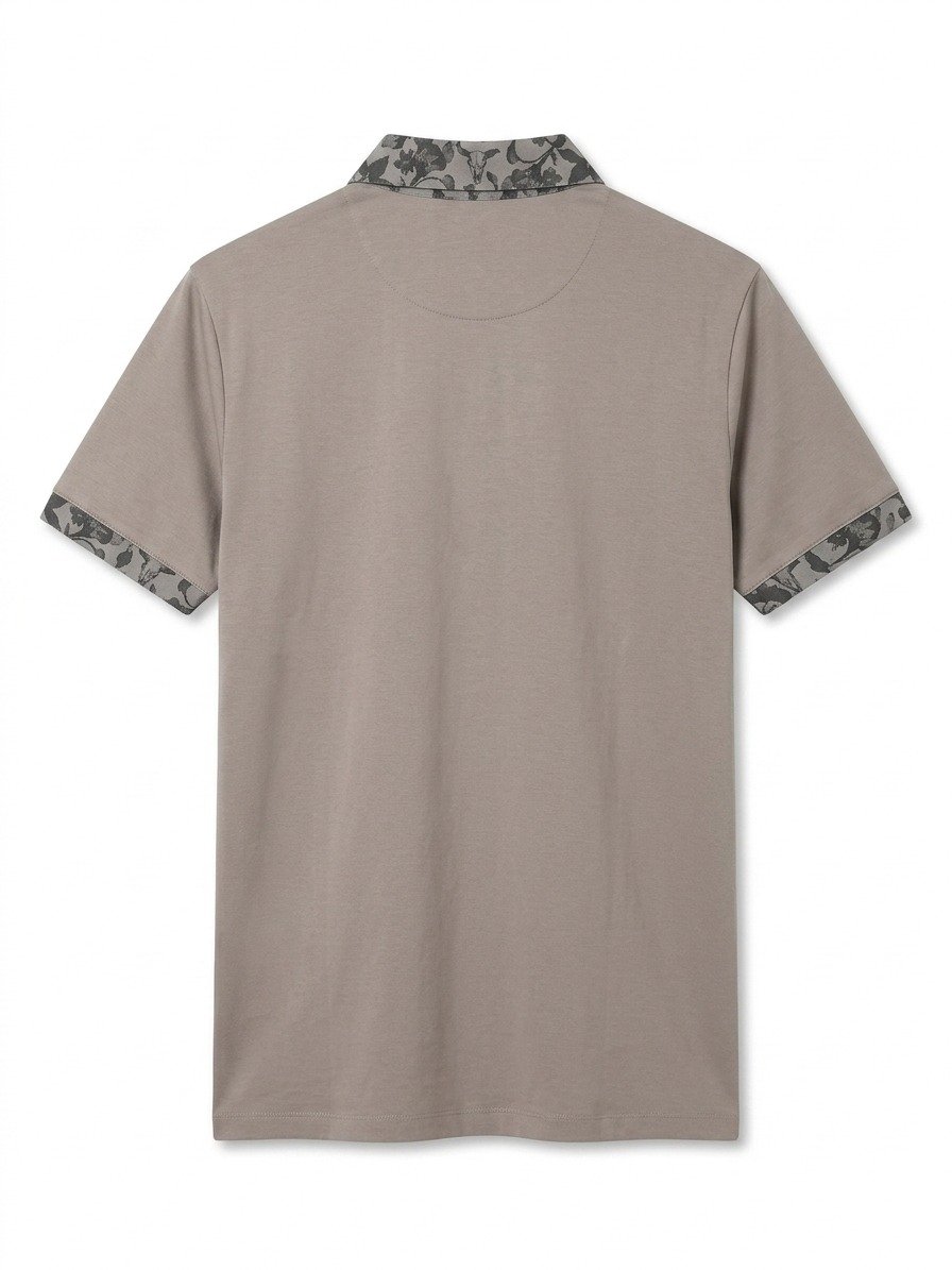 Taupe Printed Collar Polo Shirt - Image 5
