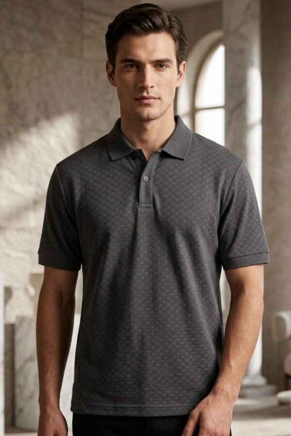 Charcoal Grey Textured Polo Shirt