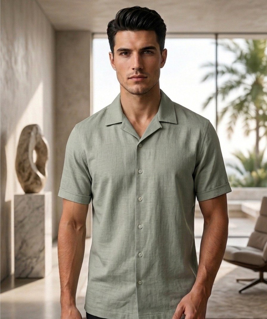 Olive Green Camp Collar Shirt