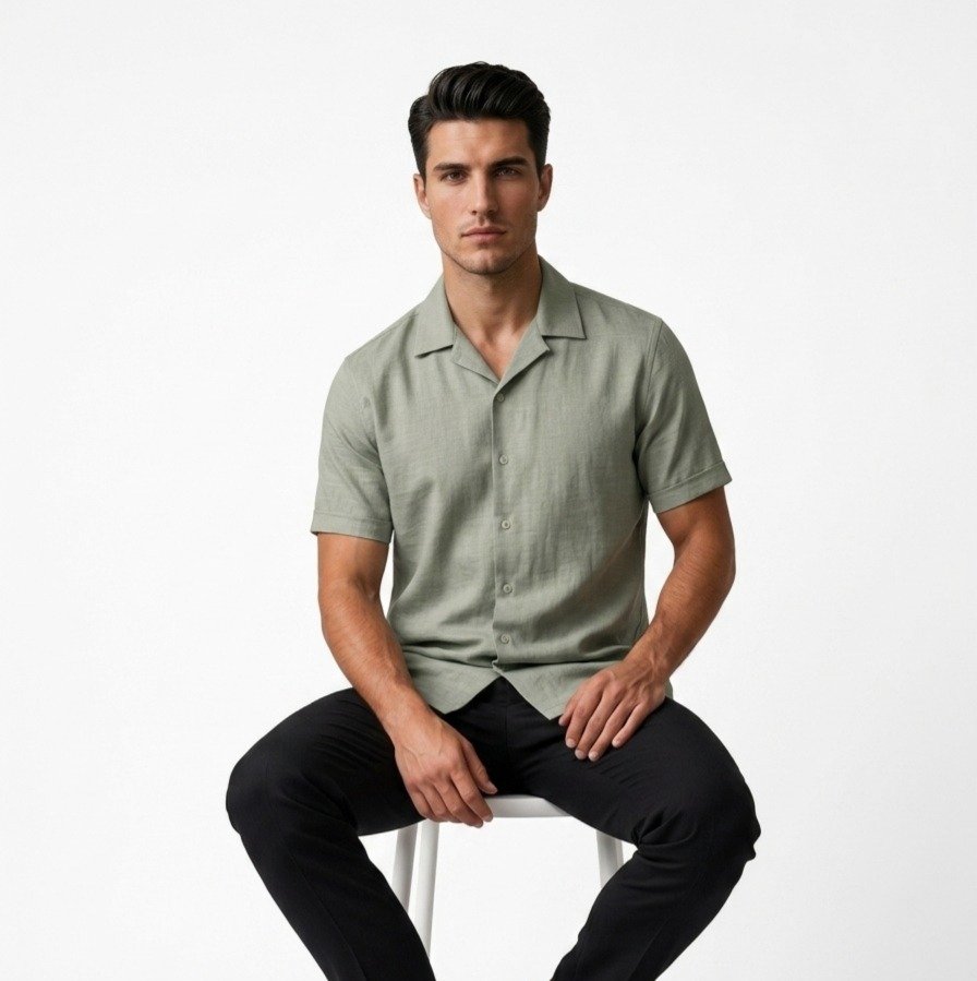 Olive Green Camp Collar Shirt - Image 3