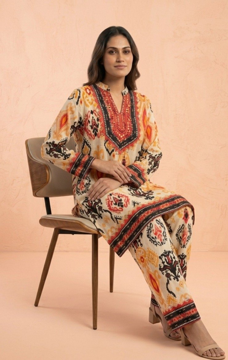 Printed Ethnic Kurta Pant Set - Image 2
