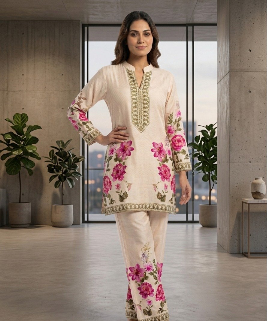Floral Embroidered Kurta Pant Set