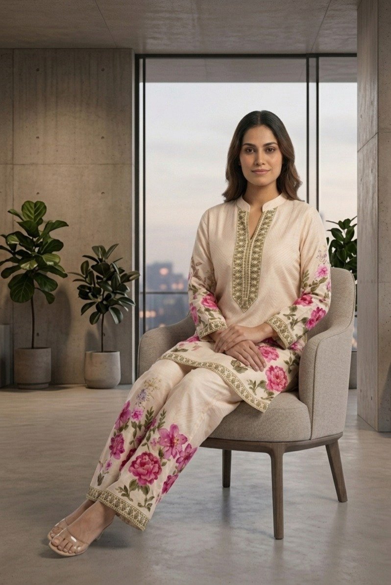 Floral Embroidered Kurta Pant Set - Image 3