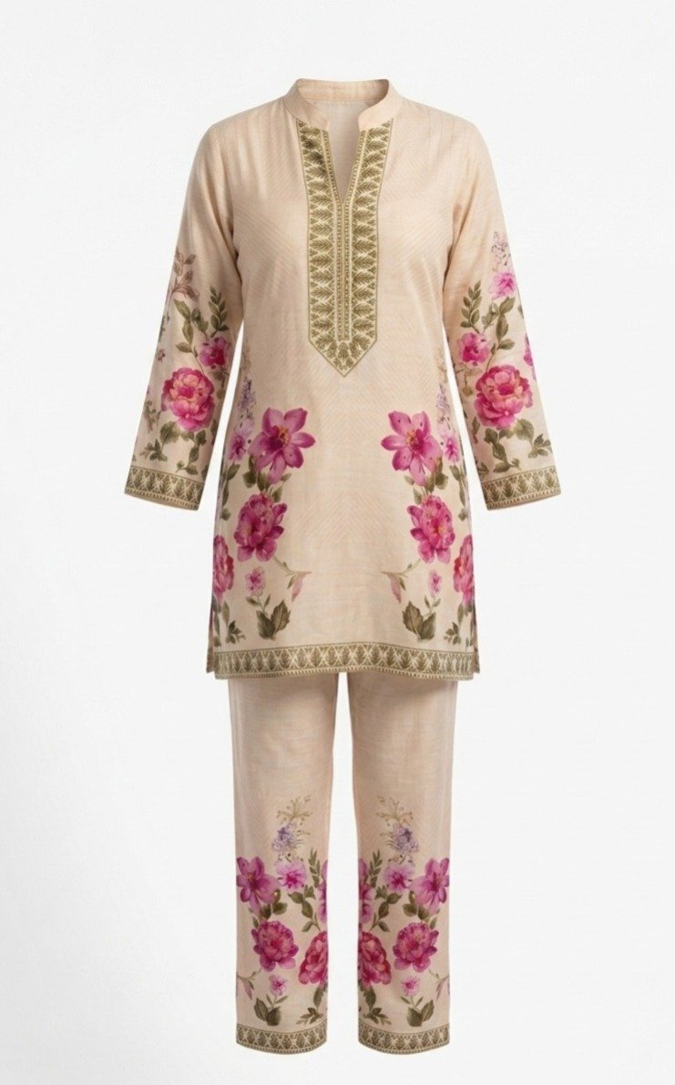 Floral Embroidered Kurta Pant Set - Image 4