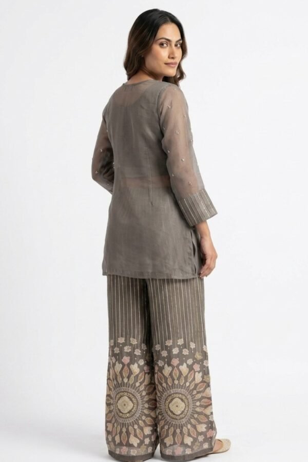 Grey Embroidered Organza Co-ord Set