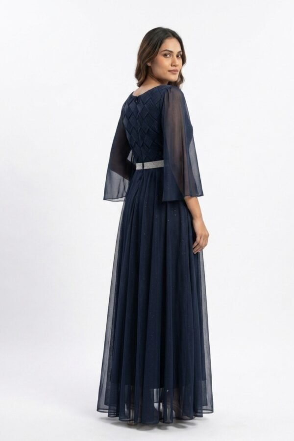 Navy Blue Pleated Maxi Dress