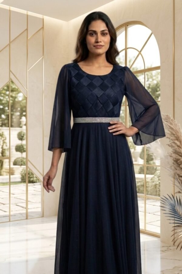 Navy Blue Pleated Maxi Dress