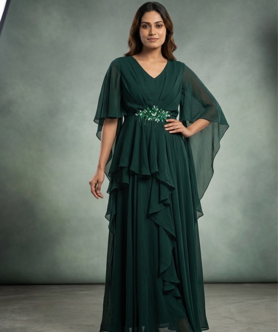 Dark Green Embellished Gown