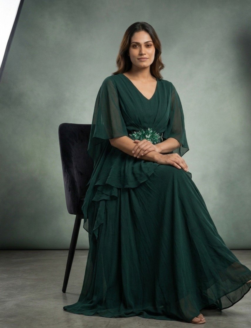 Dark Green Embellished Gown - Image 2
