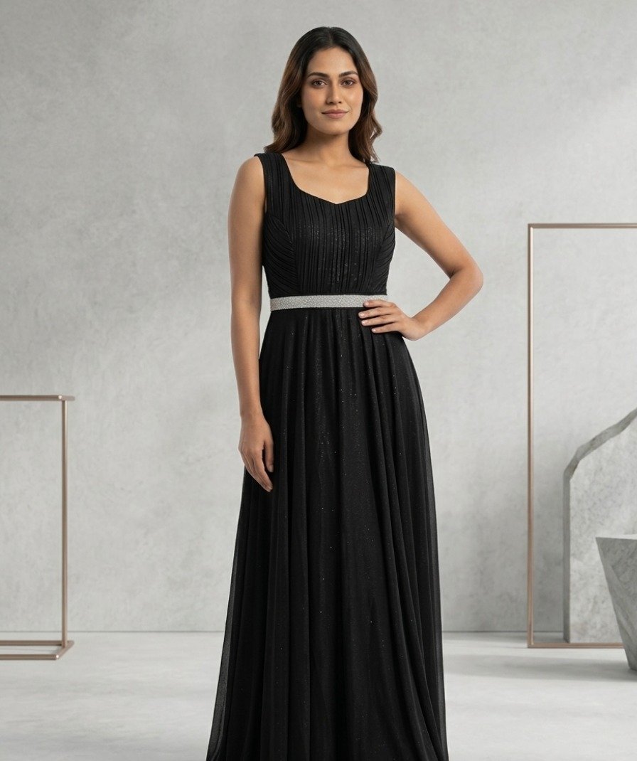 Black Pleated Maxi Gown