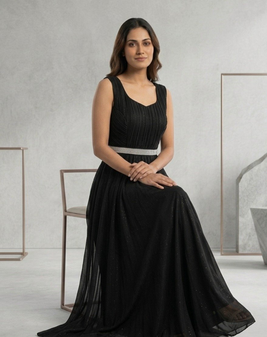 Black Pleated Maxi Gown - Image 3
