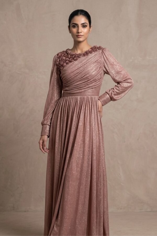 Metallic Rose Gold Gown Dress