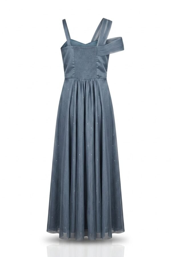 Grey Metallic Pleated Evening Gown