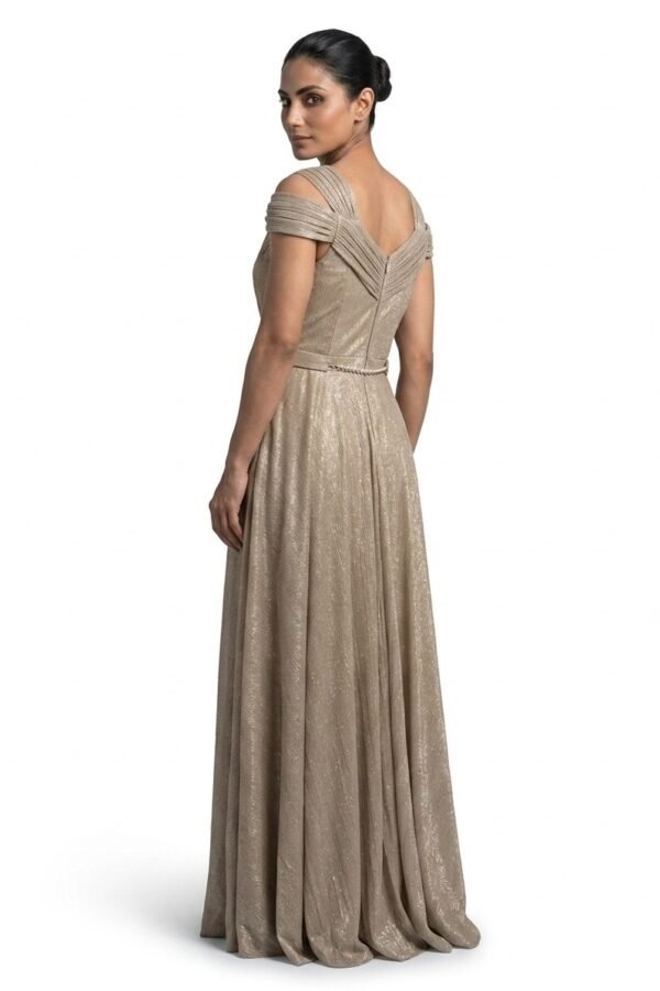 Gold Shimmer Pleated Evening Gown