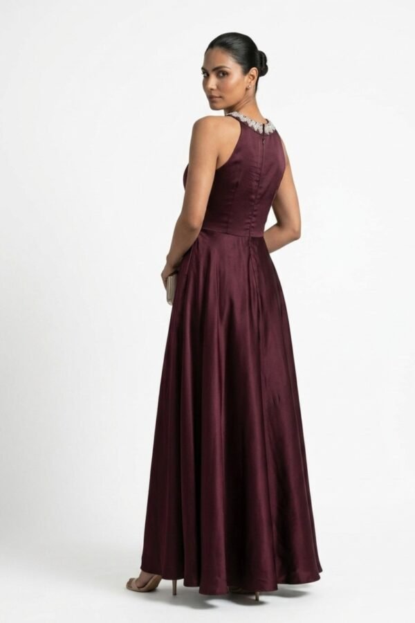 Maroon Embellished Halter Neck Gown