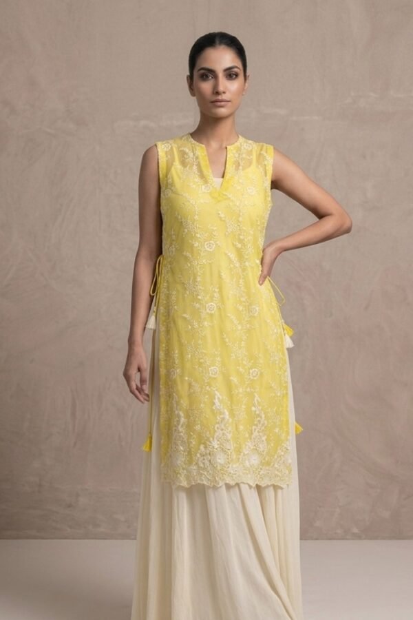 Yellow Embroidered Ethnic Kurta Set