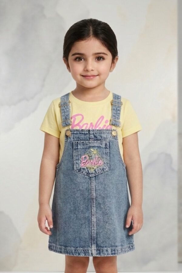 Girls Barbie Denim Dungaree Dress