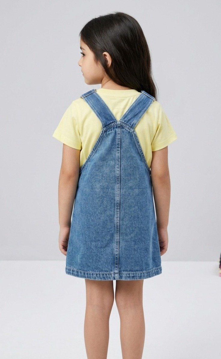 Girls Barbie Denim Dungaree Dress - Image 2