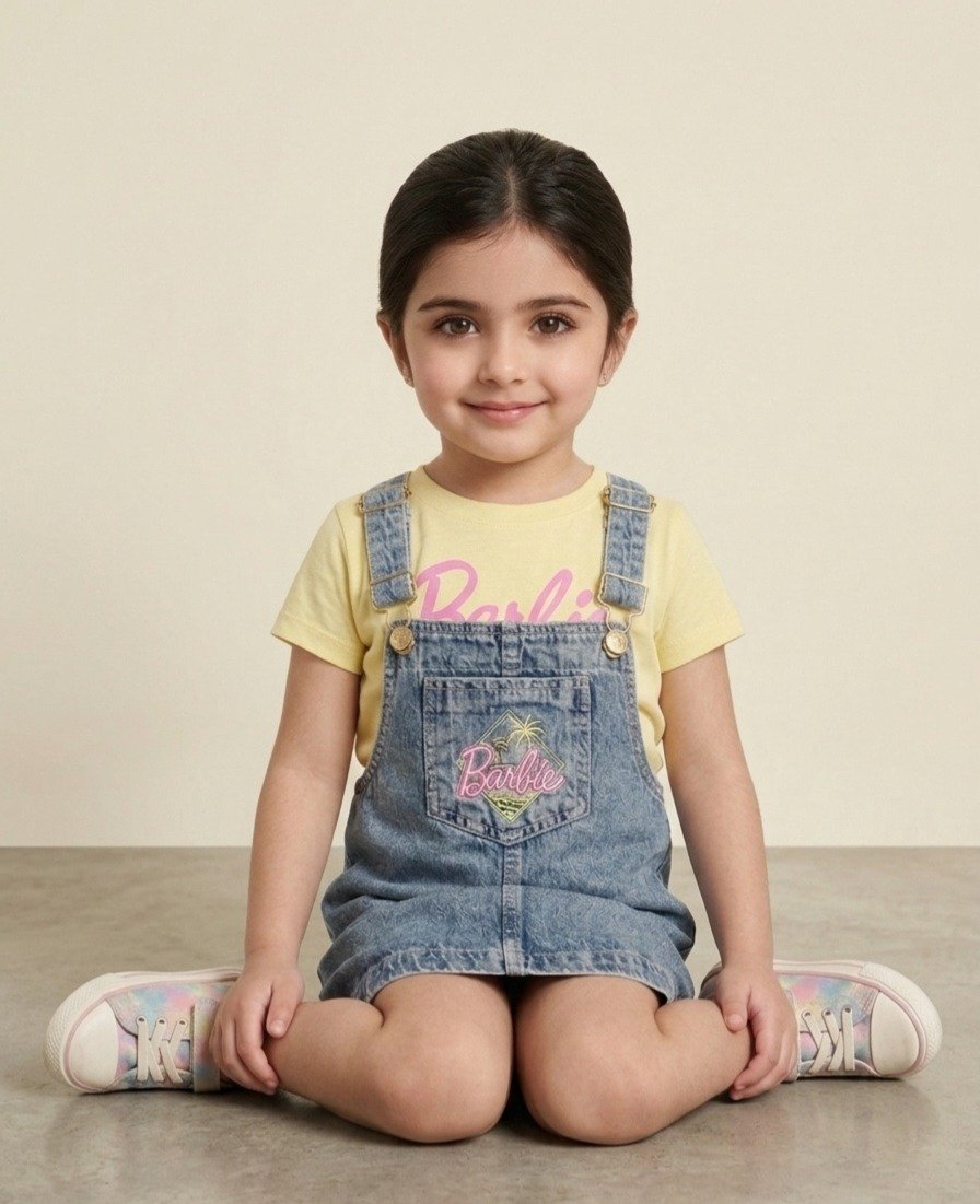 Girls Barbie Denim Dungaree Dress - Image 5