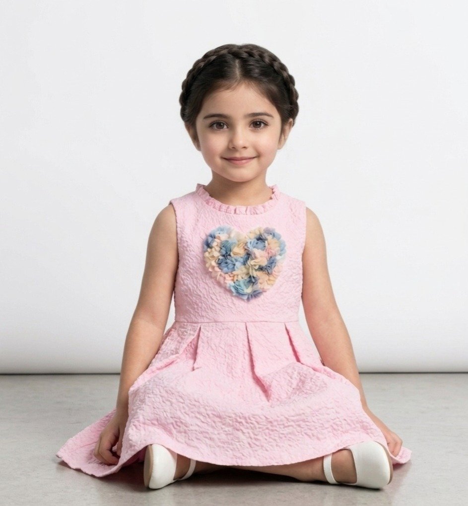 Pink Textured Heart Frock - Image 2